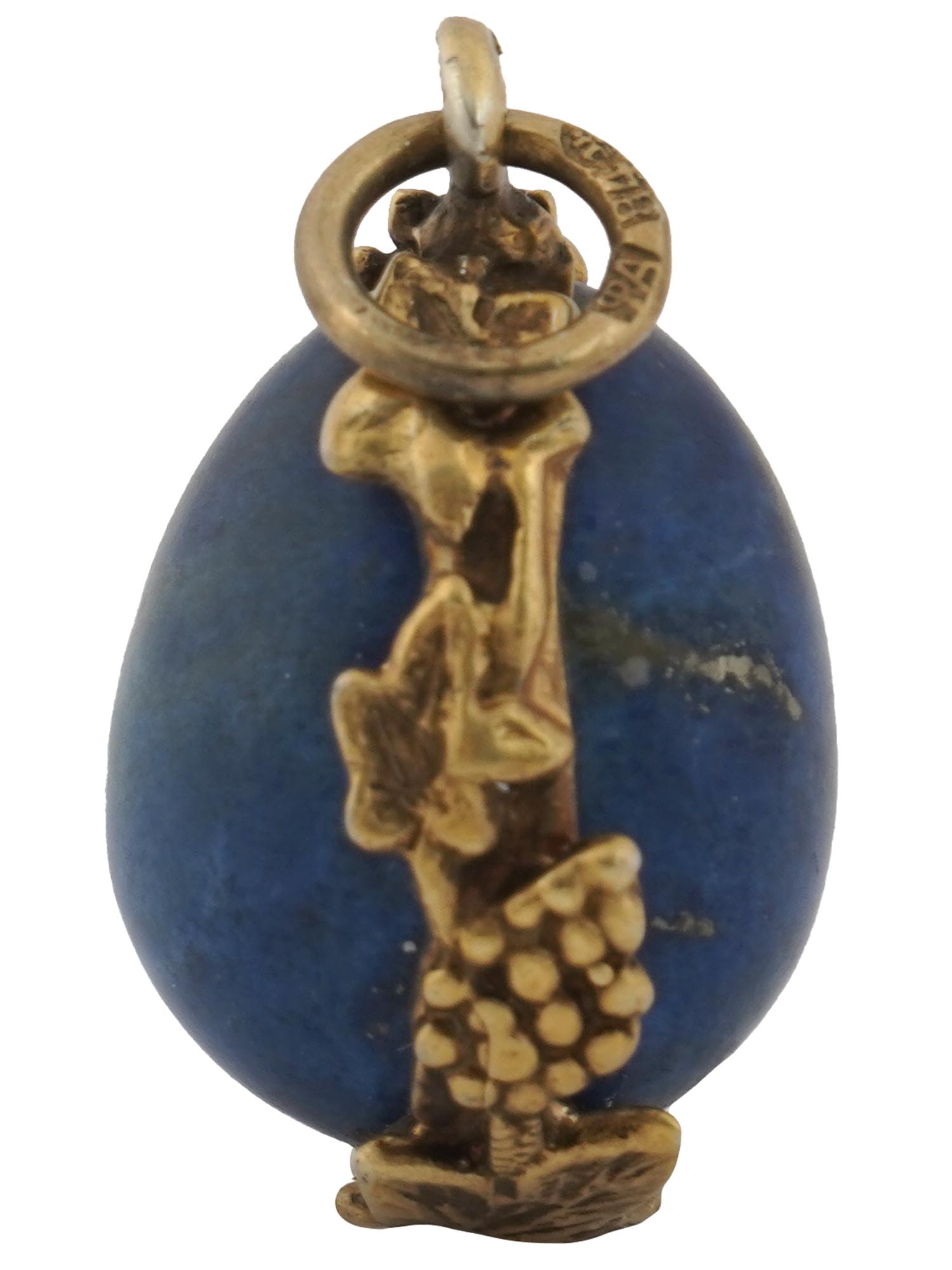 RUSSIAN 84 GILT SILVER LAPIS LAZULI EGG PENDANT PIC-2